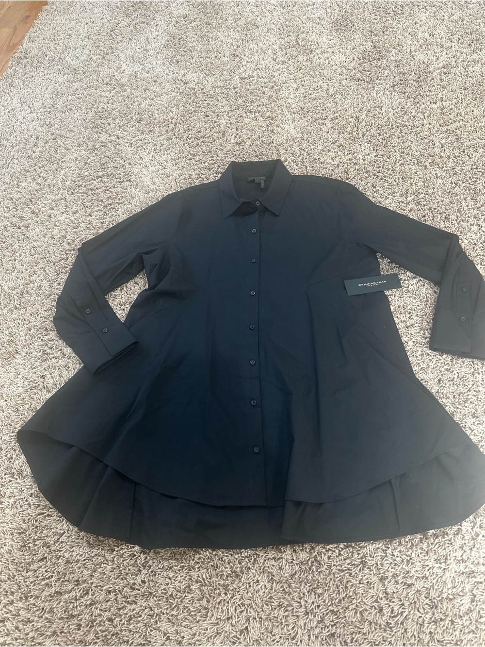 NWT WOMEN’S Donna Karan Black Button-Down A-Line Tunic Shirt